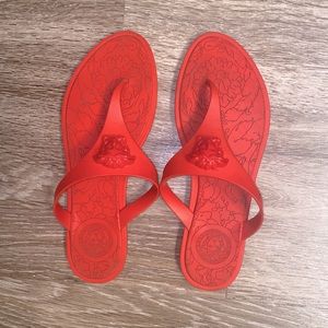 Red Versace Thong Slippers.